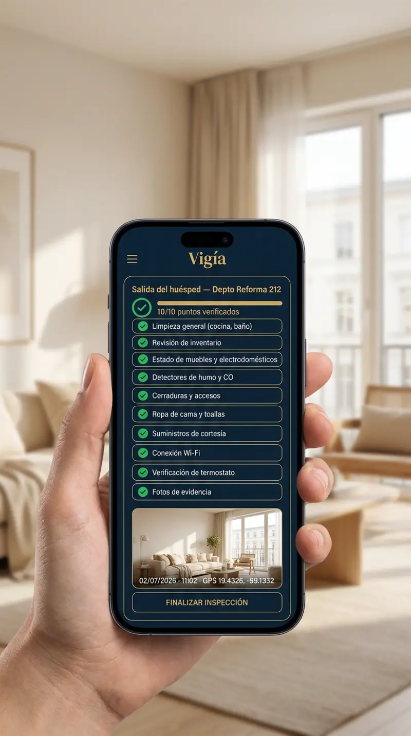 Inspección de salida sellada en Vigía: 10 de 10 puntos verificados con foto, fecha y GPS